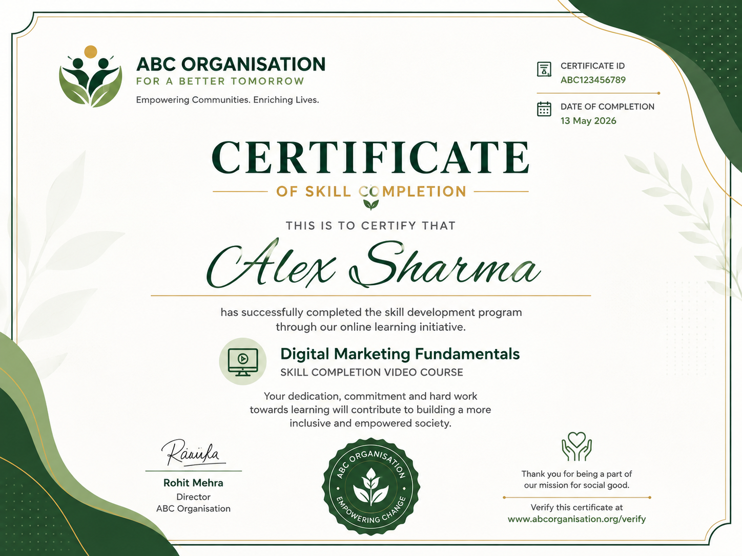 Certificate Preview